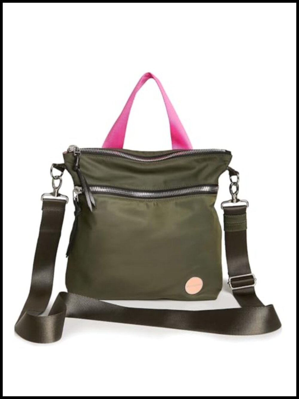 Nylon Crossbody Bag Medium Zip Removable 55" Adjustable Strap Everyday Purse